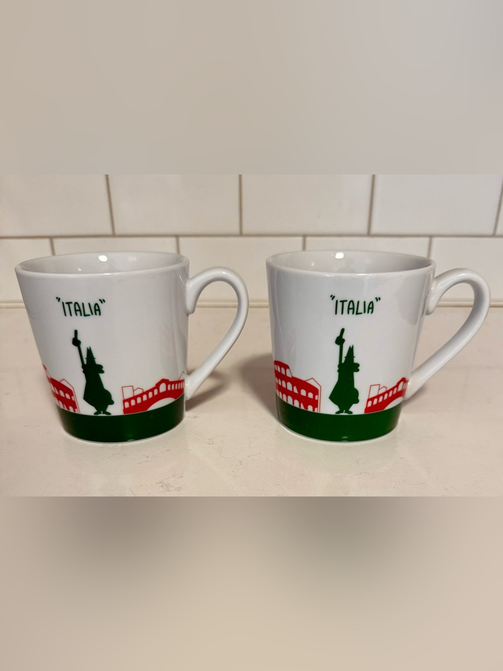 Bialetti Italia Italy Landmarks Skyline Coffee Mugs Porcelain White Set of 2